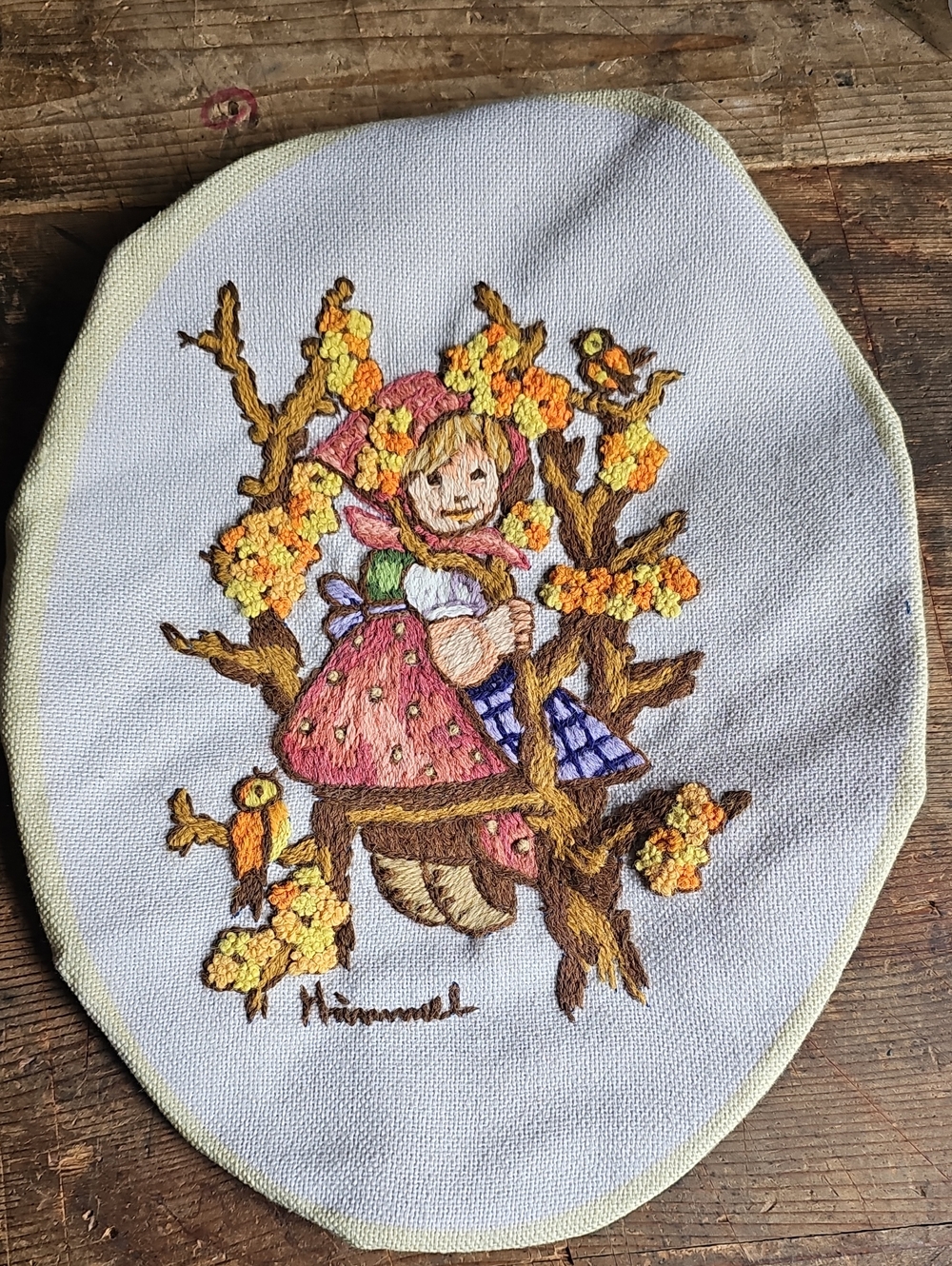 Hand-Embroidered Girl in Tree Fibert Art - Multicolor